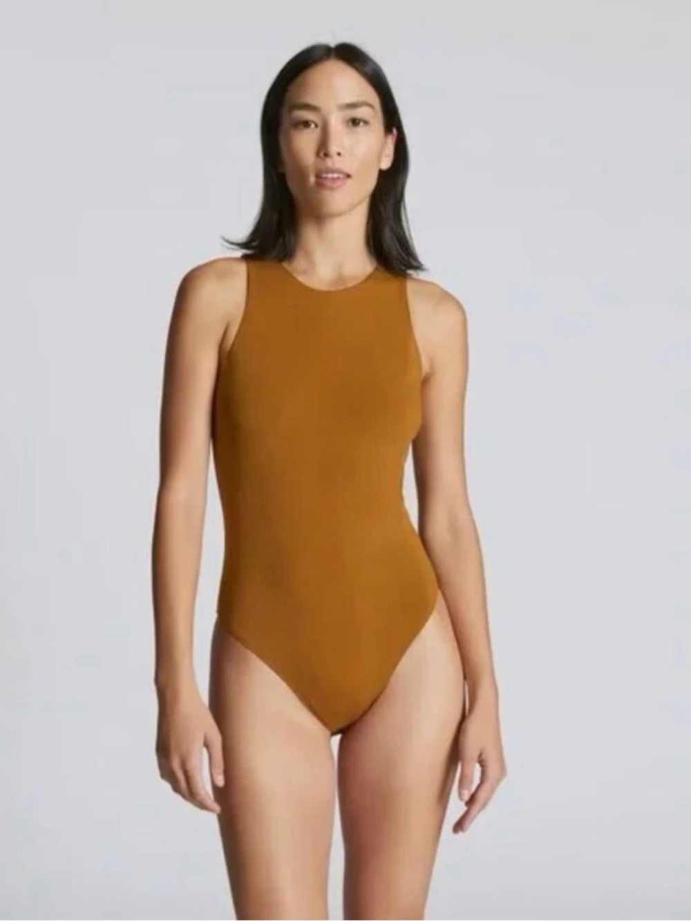 Everlane Cutaway Tank One-Piece Bodysuit in Mustard